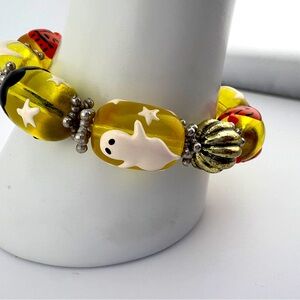 Halloween Glass Bead Stretch Bracelet Pumpkin Ghost Bundle 3/$15